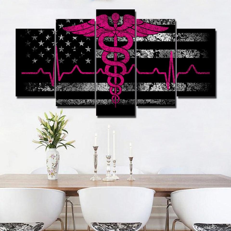 black and white american flag pink 01 abstract 5 panel canvas art wall decor 8364