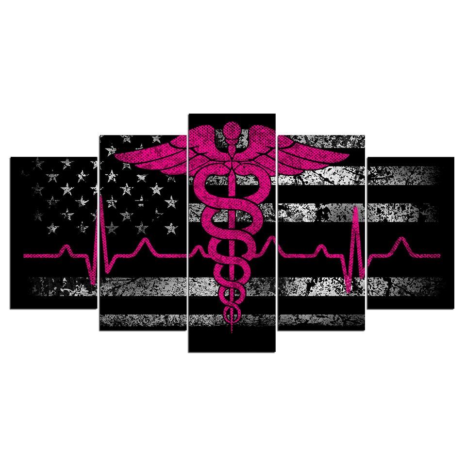 black and white american flag pink 01 abstract 5 panel canvas art wall decor 8625