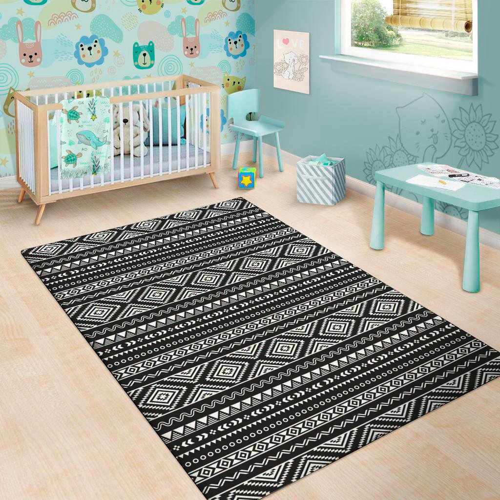 black and white aztec ethnic print area rug floor decor 6645