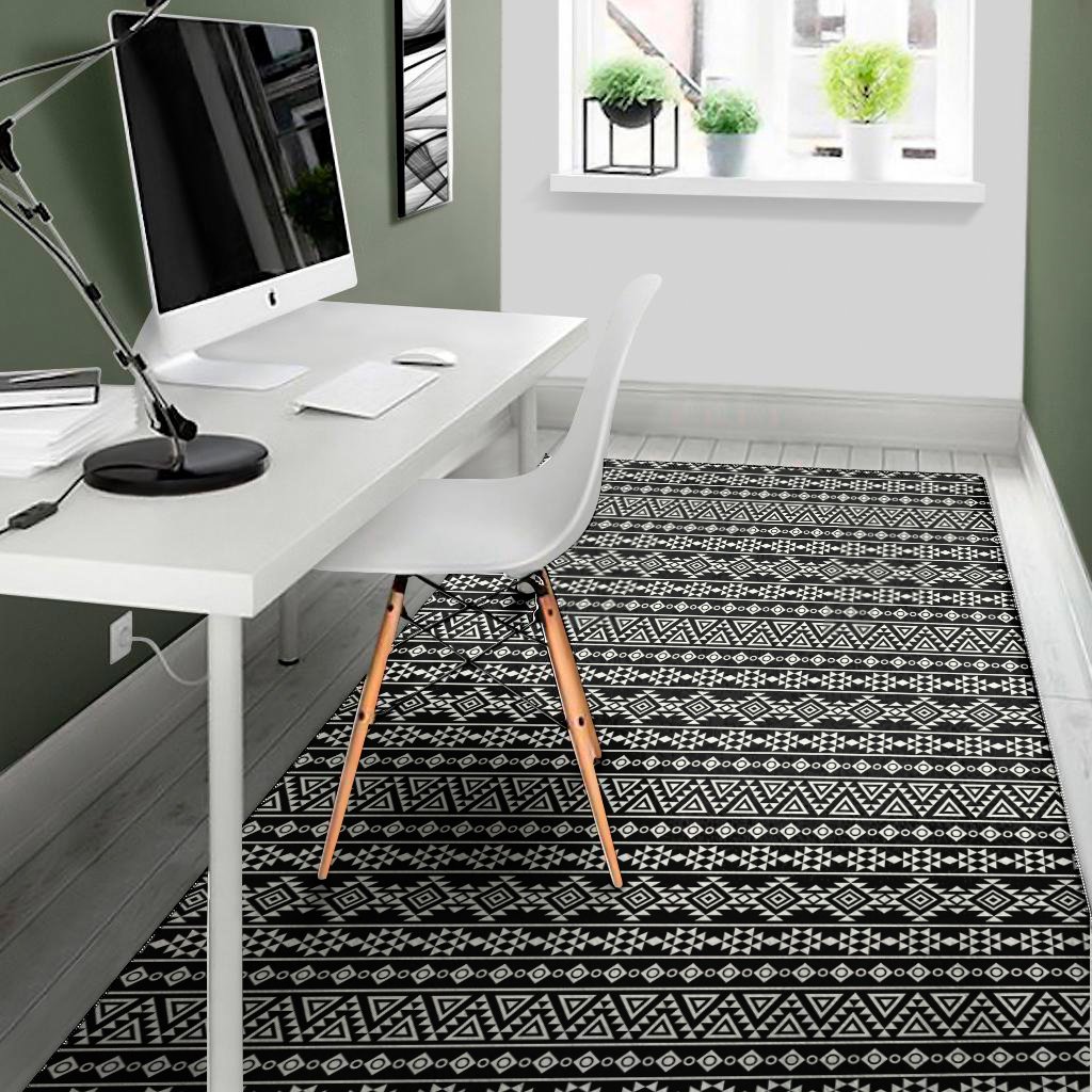 black and white aztec geometric print area rug floor decor 4195