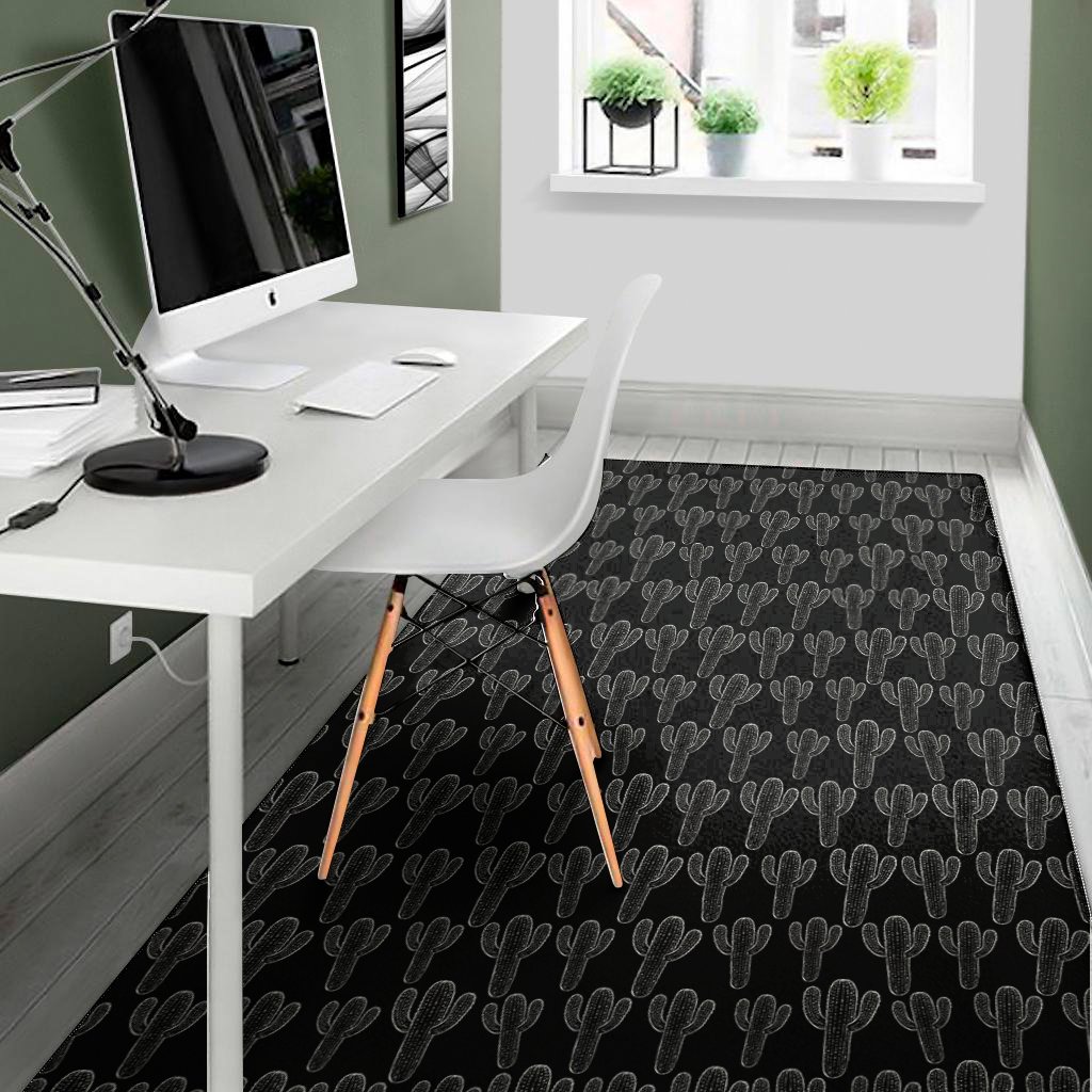 black and white cactus pattern print area rug floor decor 2806