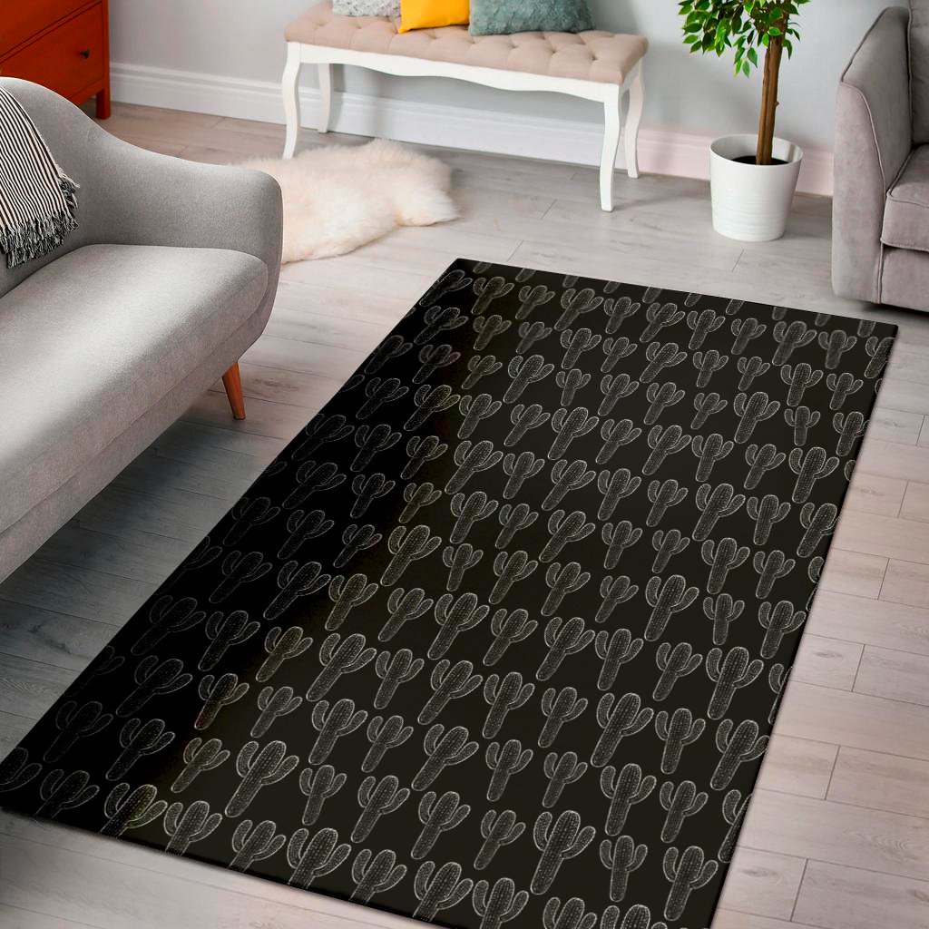 black and white cactus pattern print area rug floor decor 5002