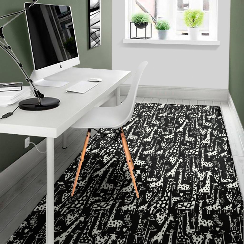 black and white cartoon giraffe print area rug floor decor 1270