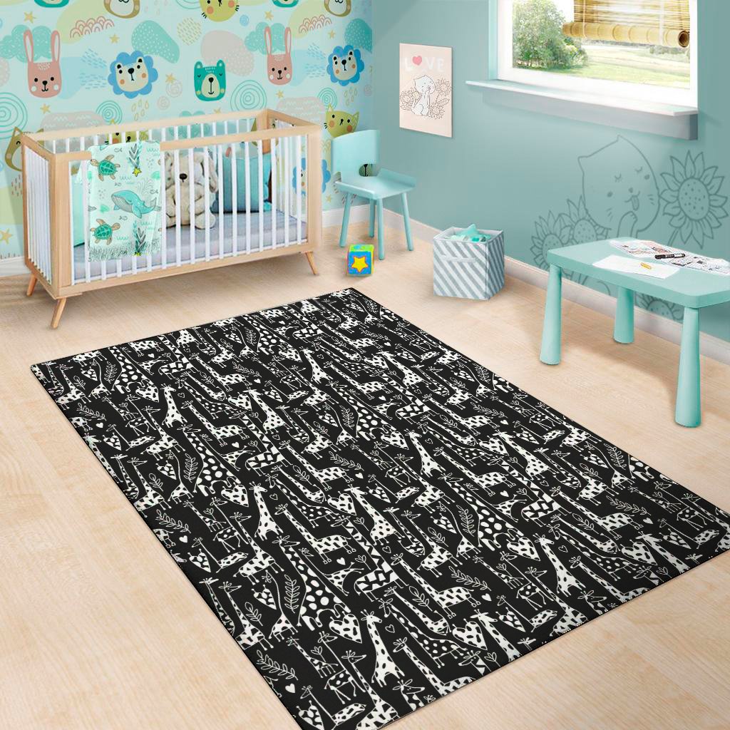 black and white cartoon giraffe print area rug floor decor 5699