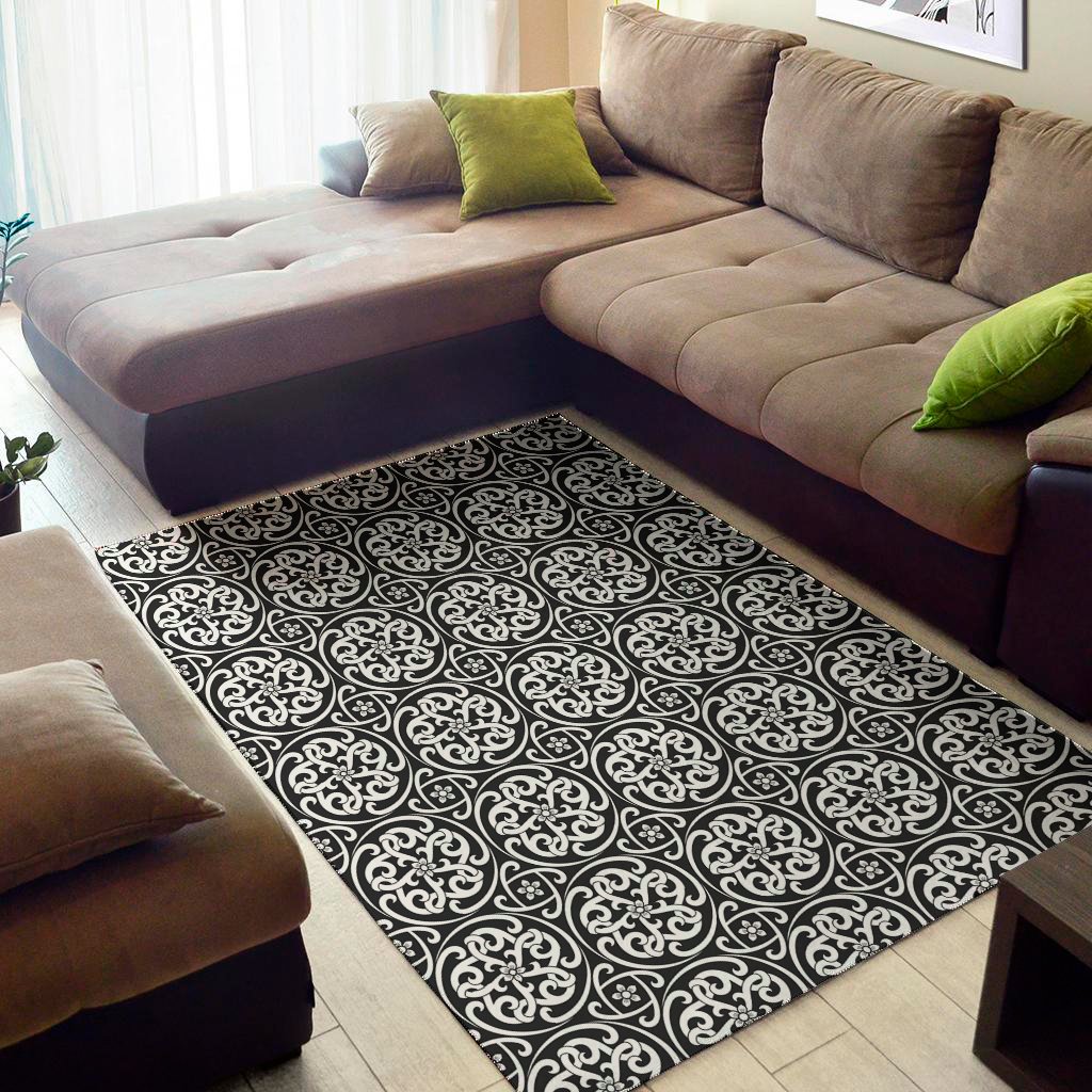 black and white celtic pattern print area rug floor decor 4821
