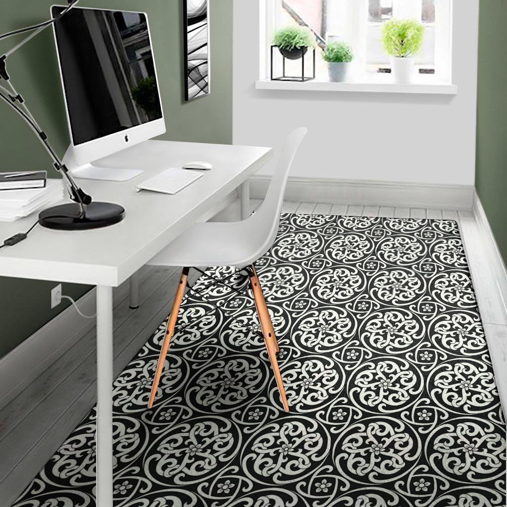 black and white celtic pattern print area rug floor decor 7259