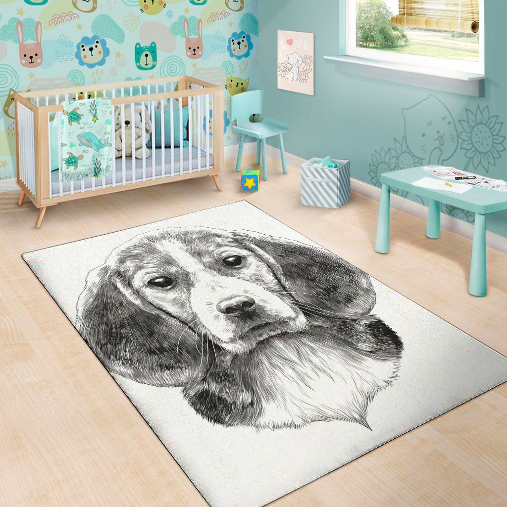 black and white drawing beagle print area rug floor decor 2548