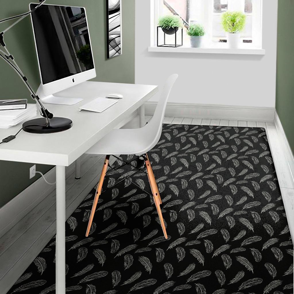 black and white feather pattern print area rug floor decor 8319