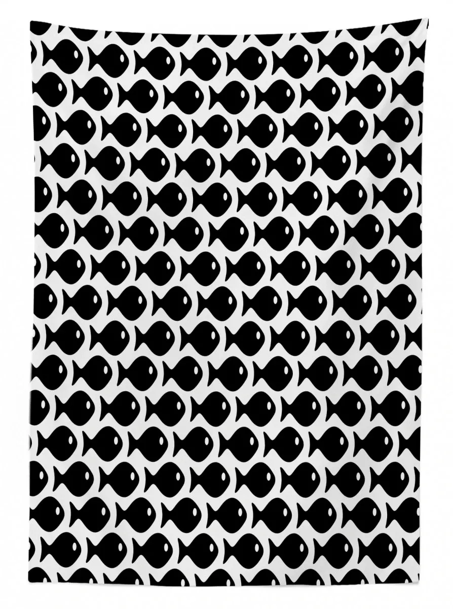black and white fish pattern 3d printed tablecloth table decor 1366