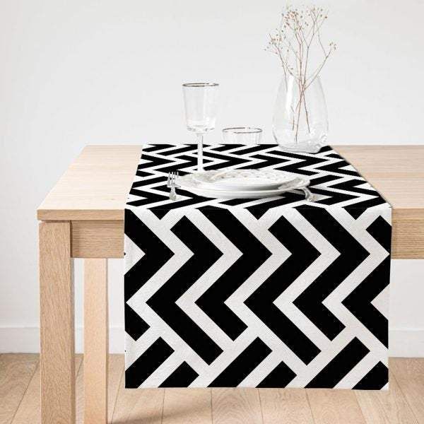 Black And White Geometric Striped Nice Ornamental Printed Table Runner black and white geometric striped nice ornamental printed table runner 1408
