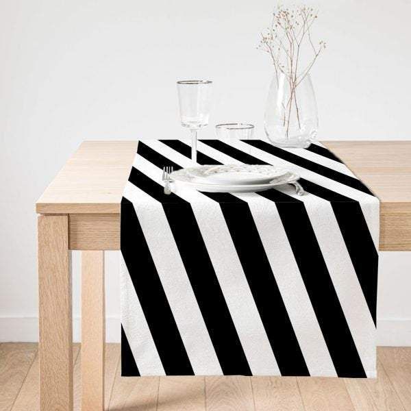Black And White Geometric Striped Nice Ornamental Printed Table Runner black and white geometric striped nice ornamental printed table runner 5146