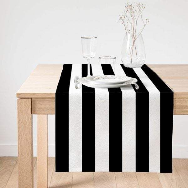 Black And White Geometric Striped Nice Ornamental Printed Table Runner black and white geometric striped nice ornamental printed table runner 6973
