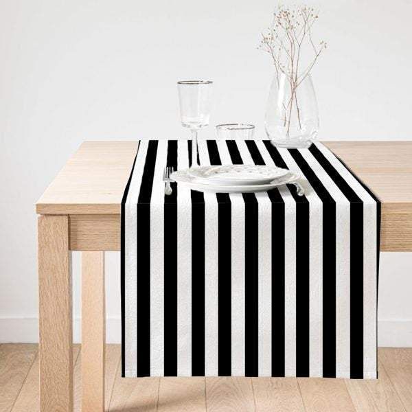 Black And White Geometric Striped Nice Ornamental Printed Table Runner black and white geometric striped nice ornamental printed table runner 7053