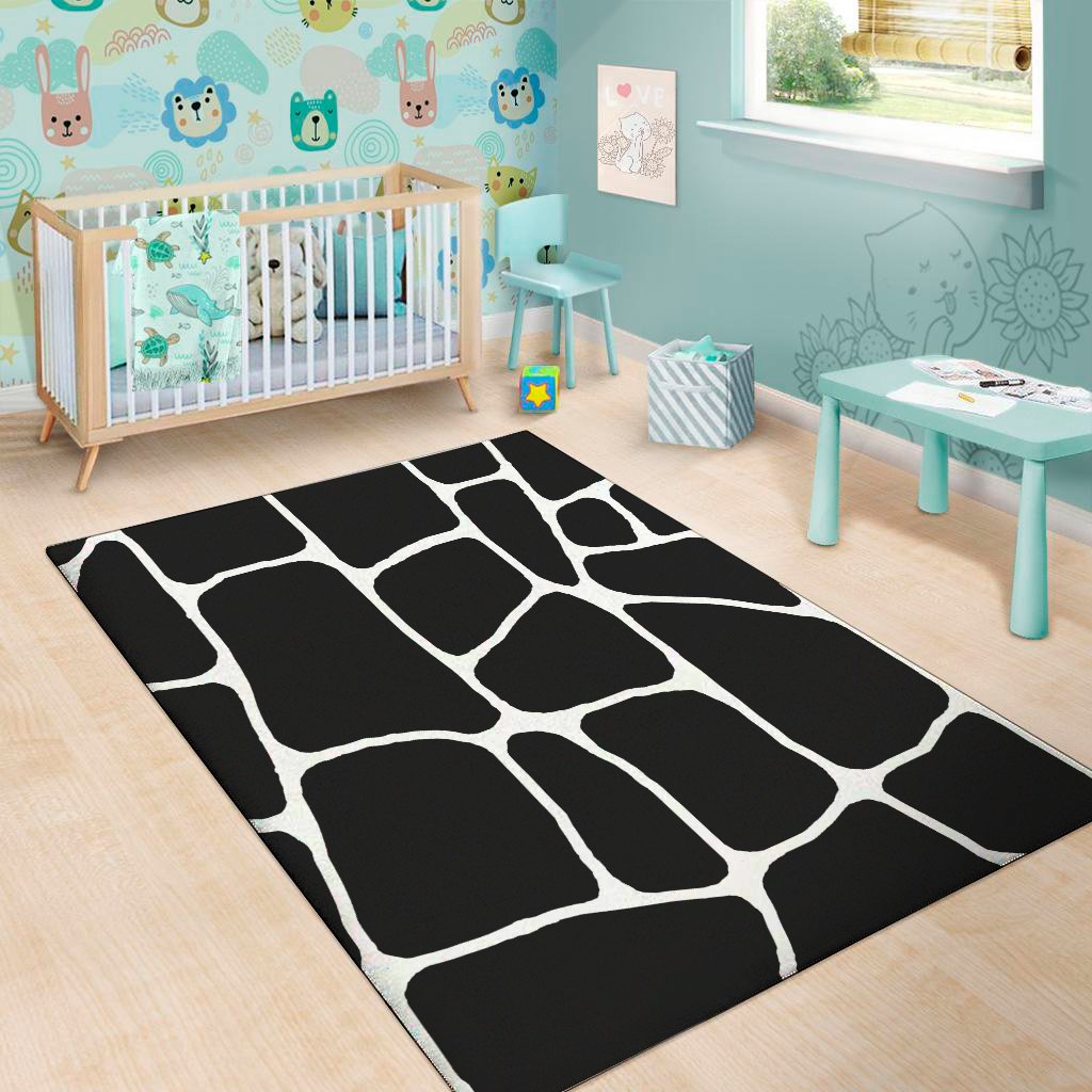 black and white giraffe pattern print area rug floor decor 8540
