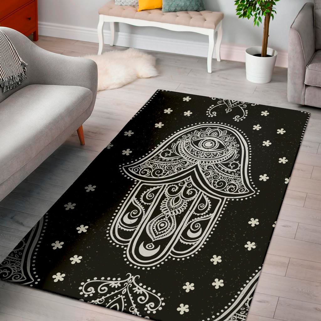 black and white hamsa print area rug floor decor 1070
