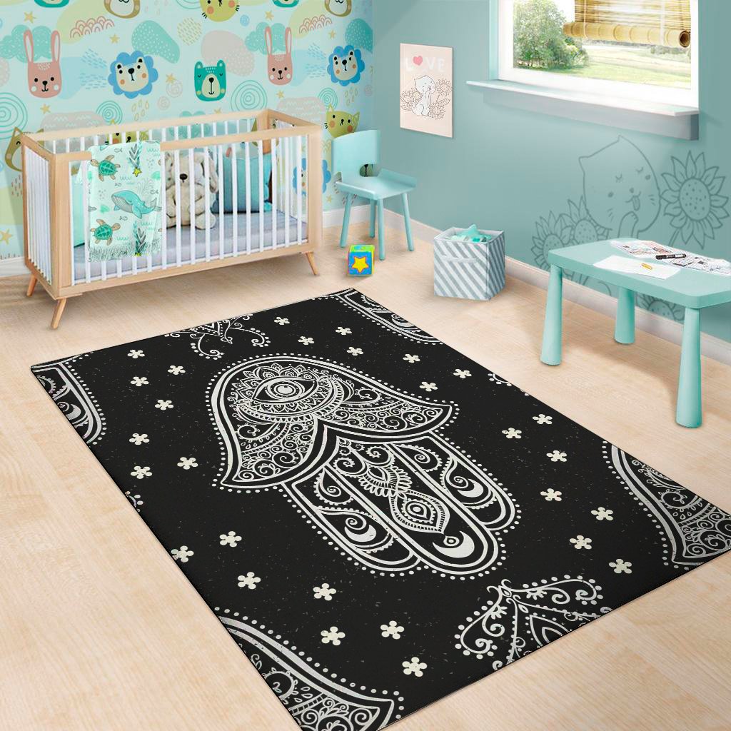 black and white hamsa print area rug floor decor 2202