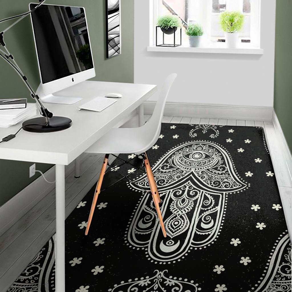 black and white hamsa print area rug floor decor 4314