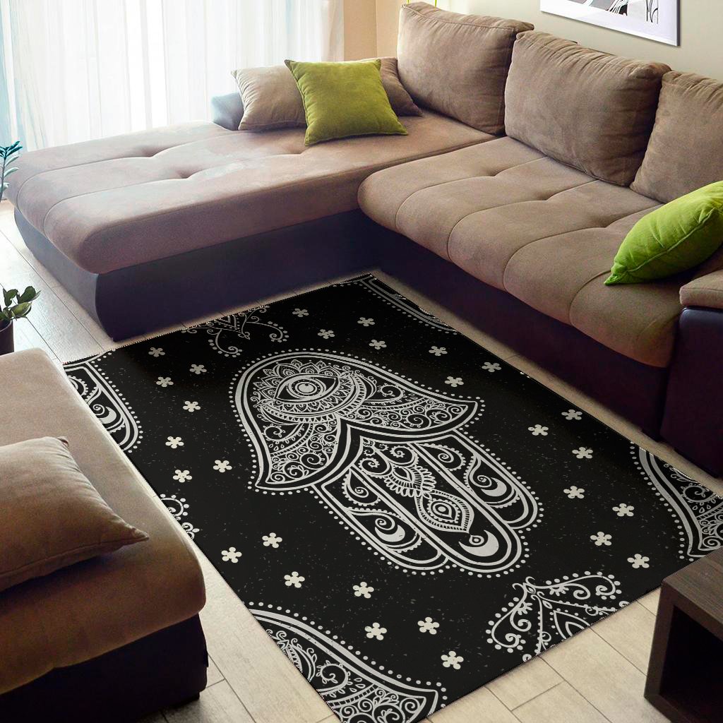 black and white hamsa print area rug floor decor 8210