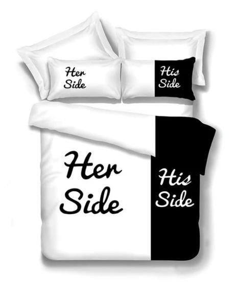 black and white her side his side 3d bedding set bedroom decor 3117