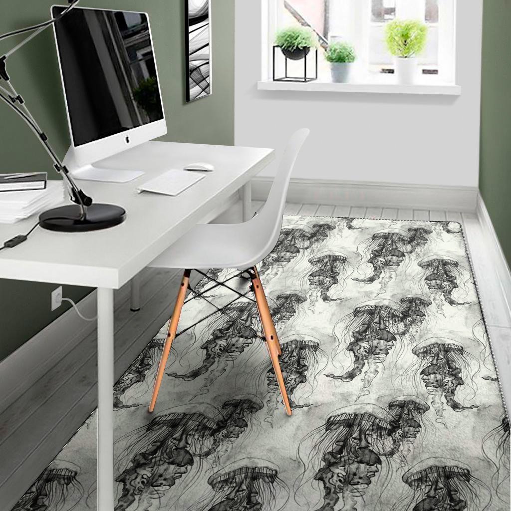 black and white jellyfish pattern print area rug floor decor 2326