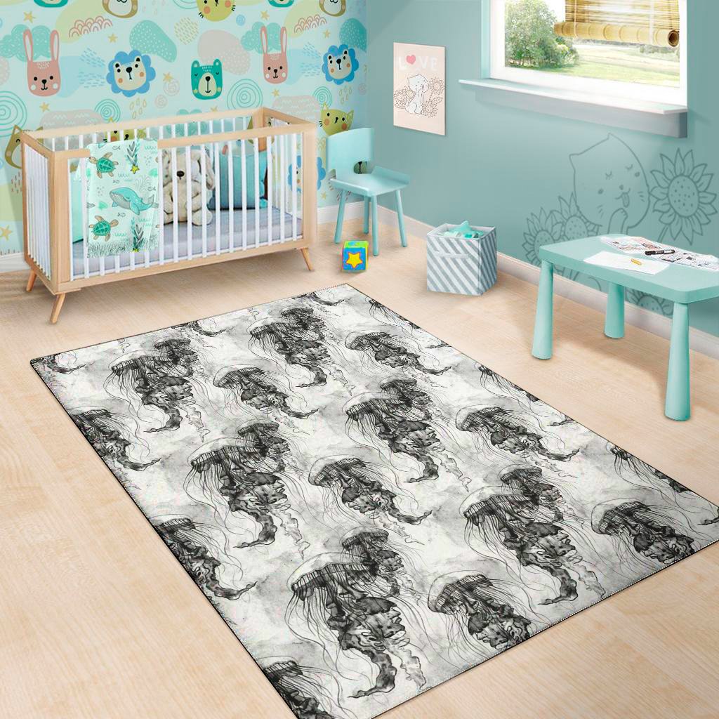 black and white jellyfish pattern print area rug floor decor 6363