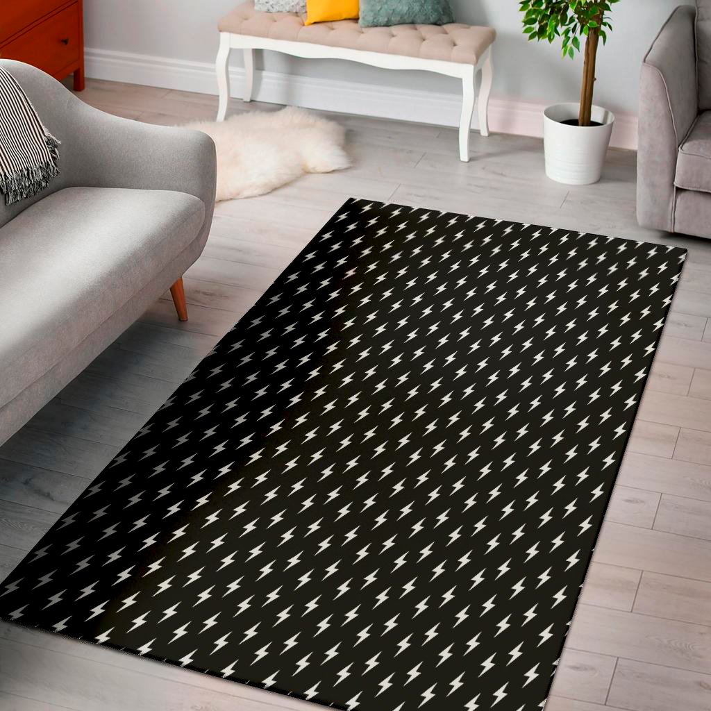 Black And White Lightning Pattern Print Area Rug Floor Decor black and white lightning pattern print area rug floor decor 8247
