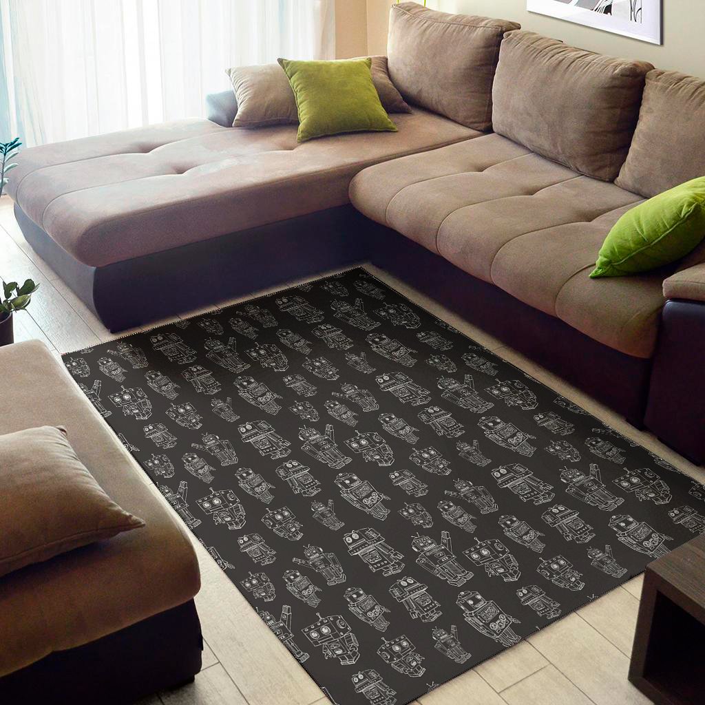 black and white robot pattern print area rug floor decor 3939