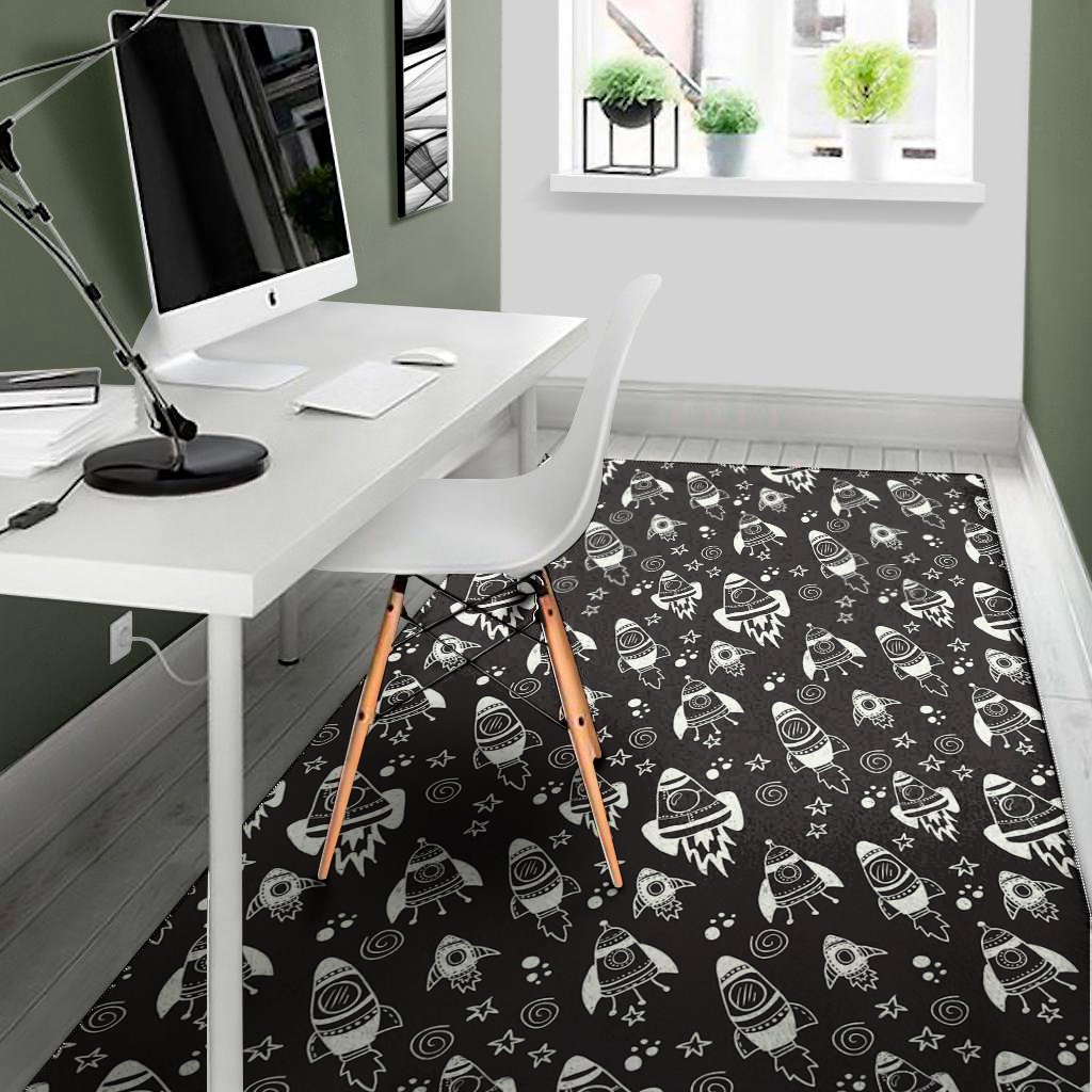 black and white rocket pattern print area rug floor decor 1874