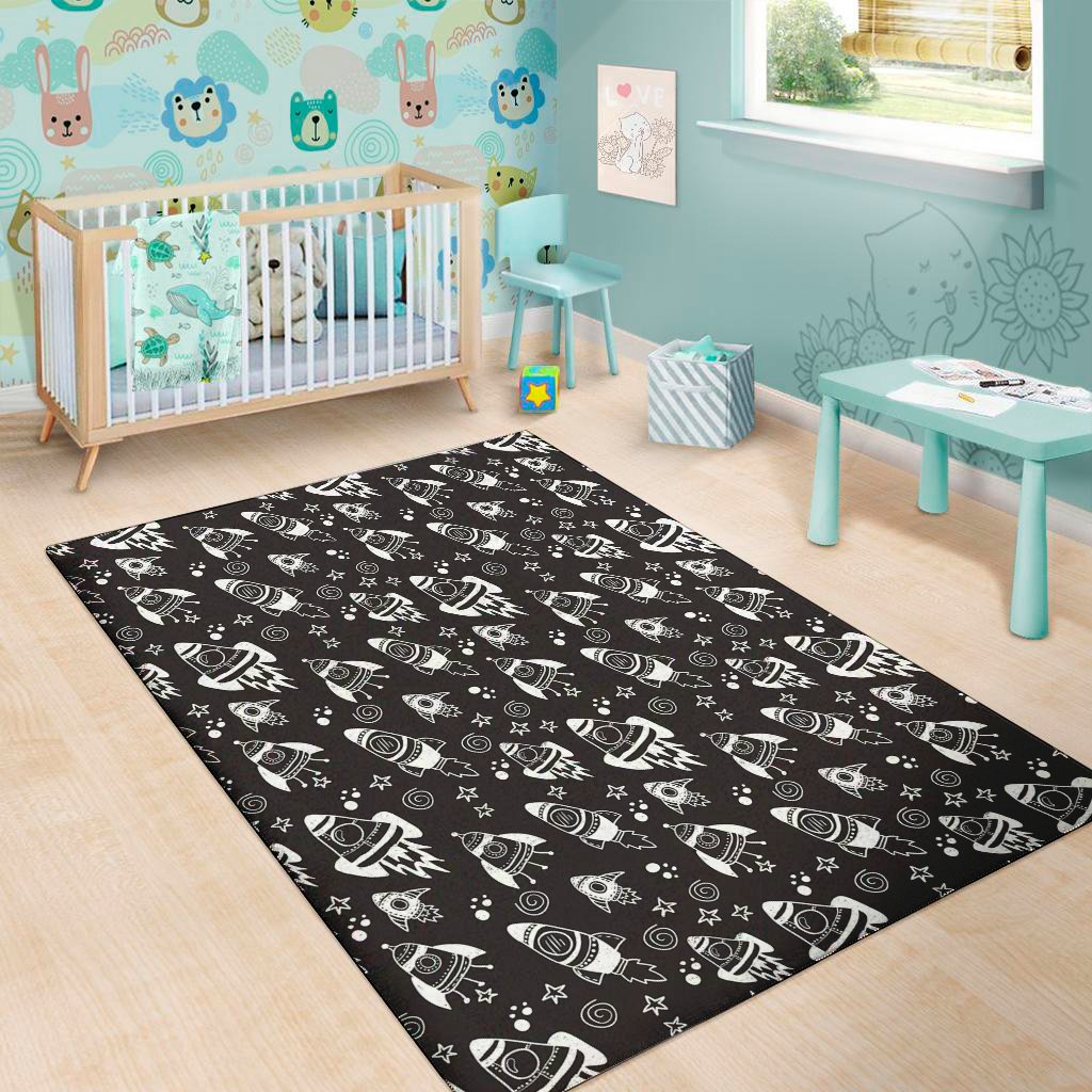 black and white rocket pattern print area rug floor decor 8431