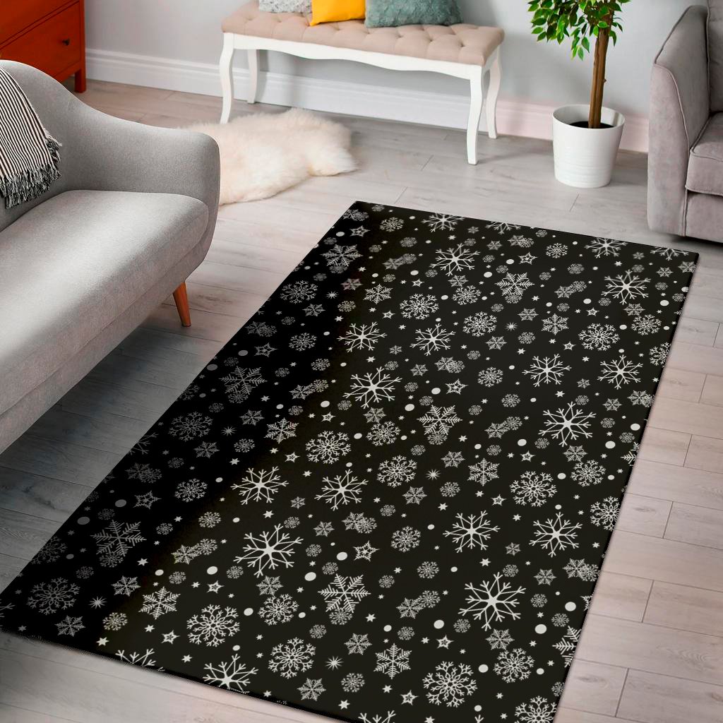 black and white snowflake pattern print area rug floor decor 1011