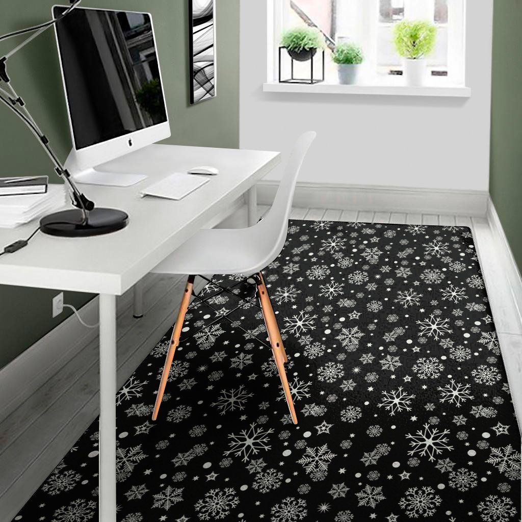 black and white snowflake pattern print area rug floor decor 6000