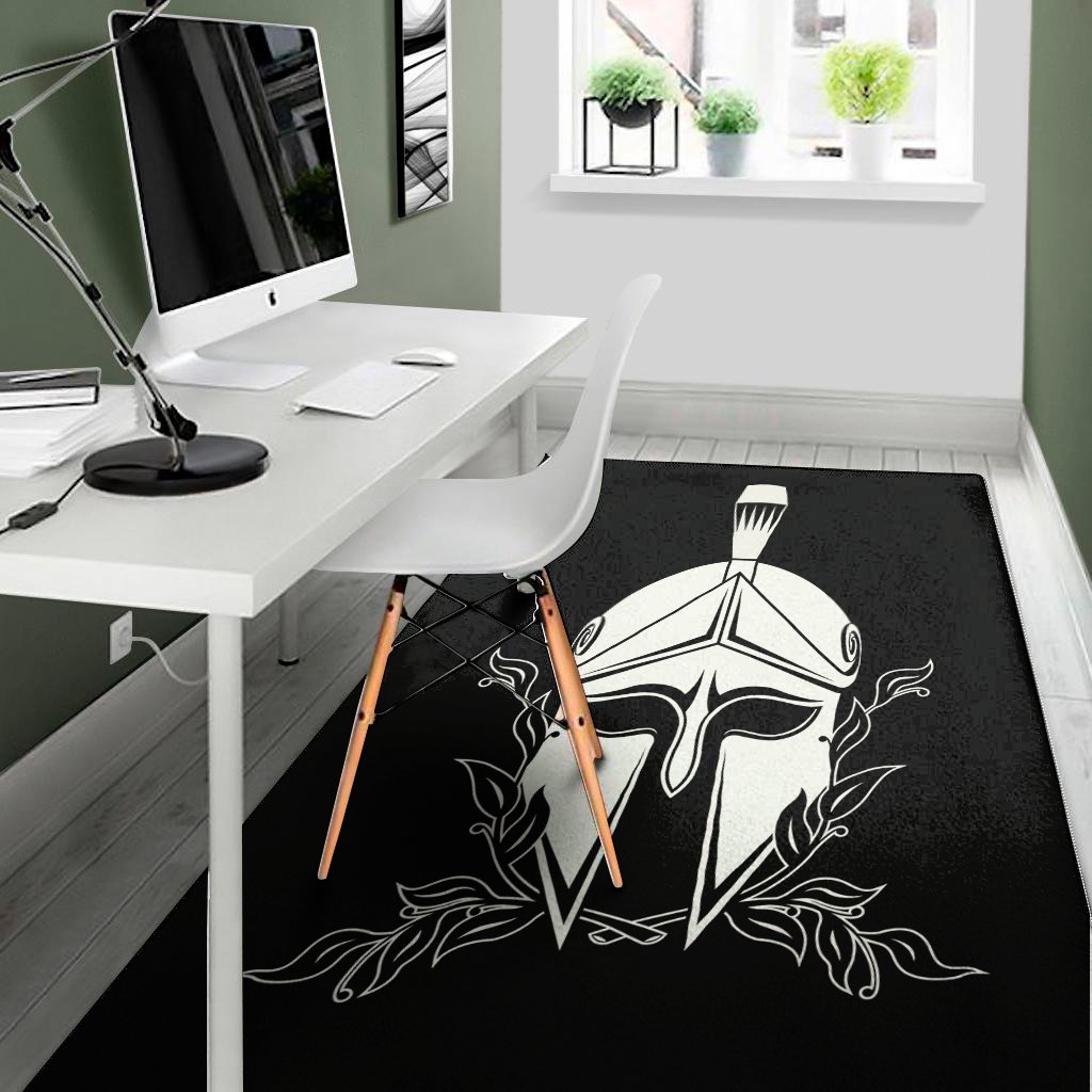 black and white spartan helmet print area rug floor decor 8846