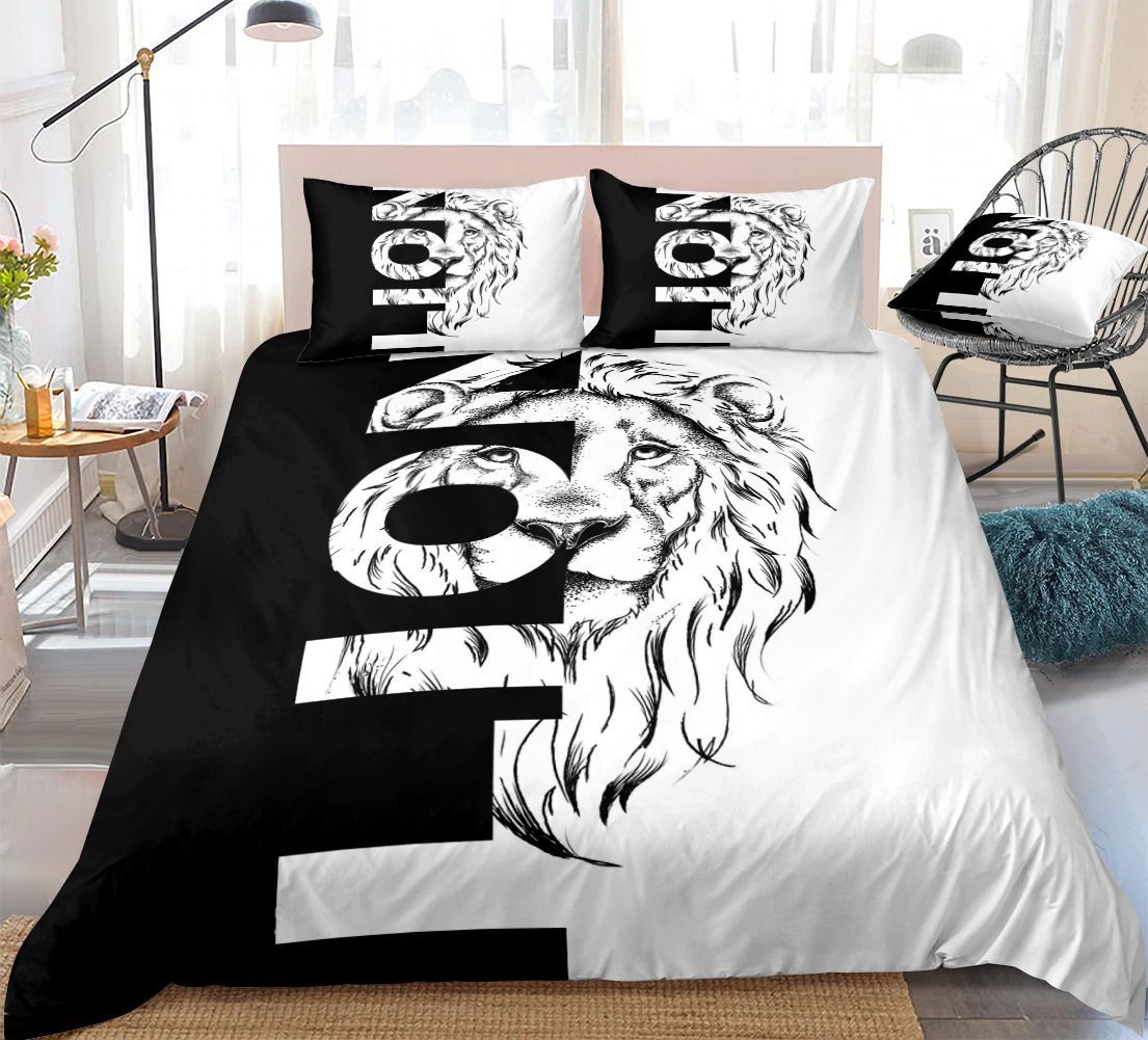 black and white theme lion portrait 3d printed bedding set bedroom decor 4482