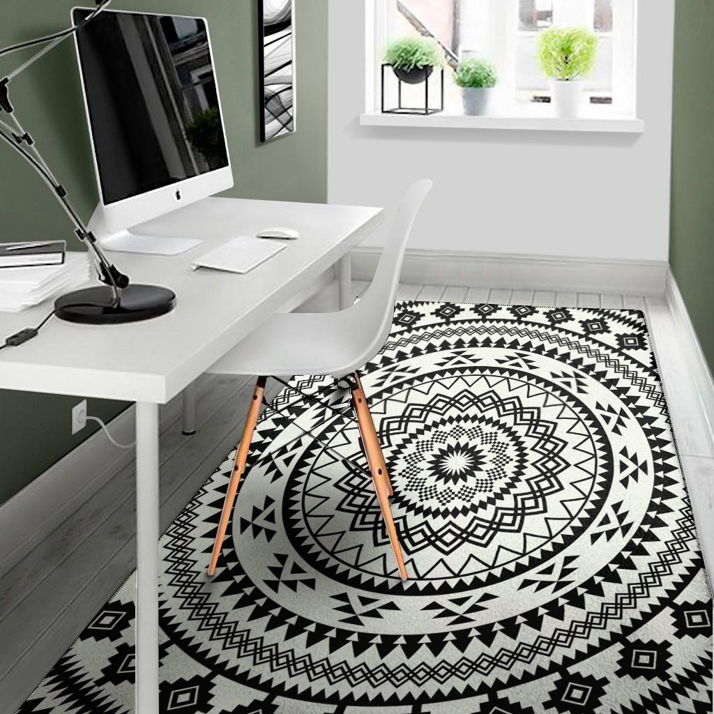 black and white tribal mandala print area rug floor decor 6320