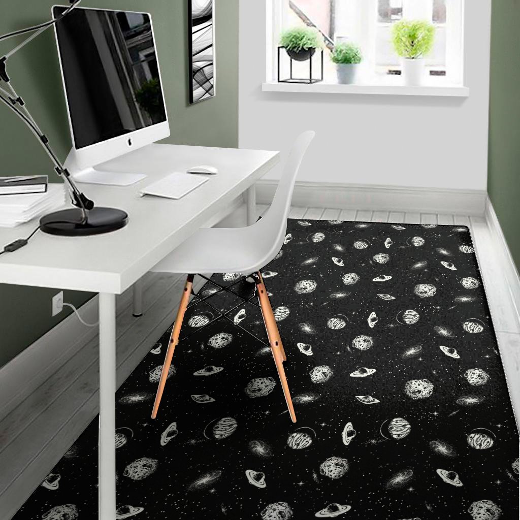 black and white ufo pattern print area rug floor decor 7510