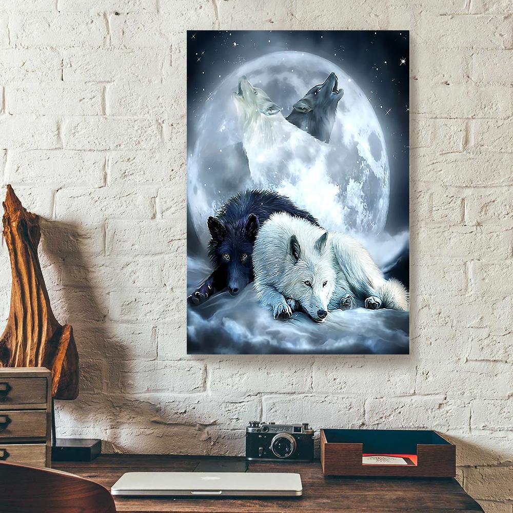 black and white wolf canvas prints wall art decor 2255