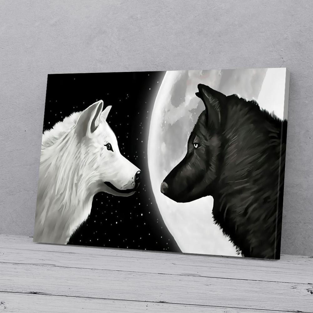 black and white wolf couple canvas prints wall art decor 5965