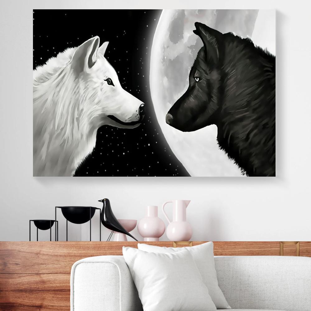 black and white wolf couple canvas prints wall art decor 6905