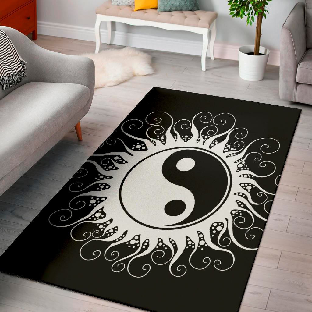 black and white yin yang sun print area rug floor decor 5319