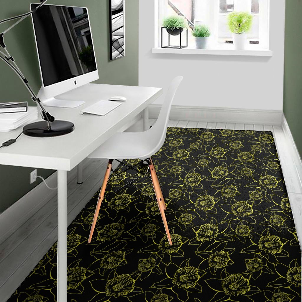 black and yellow daffodil pattern print area rug floor decor 4850