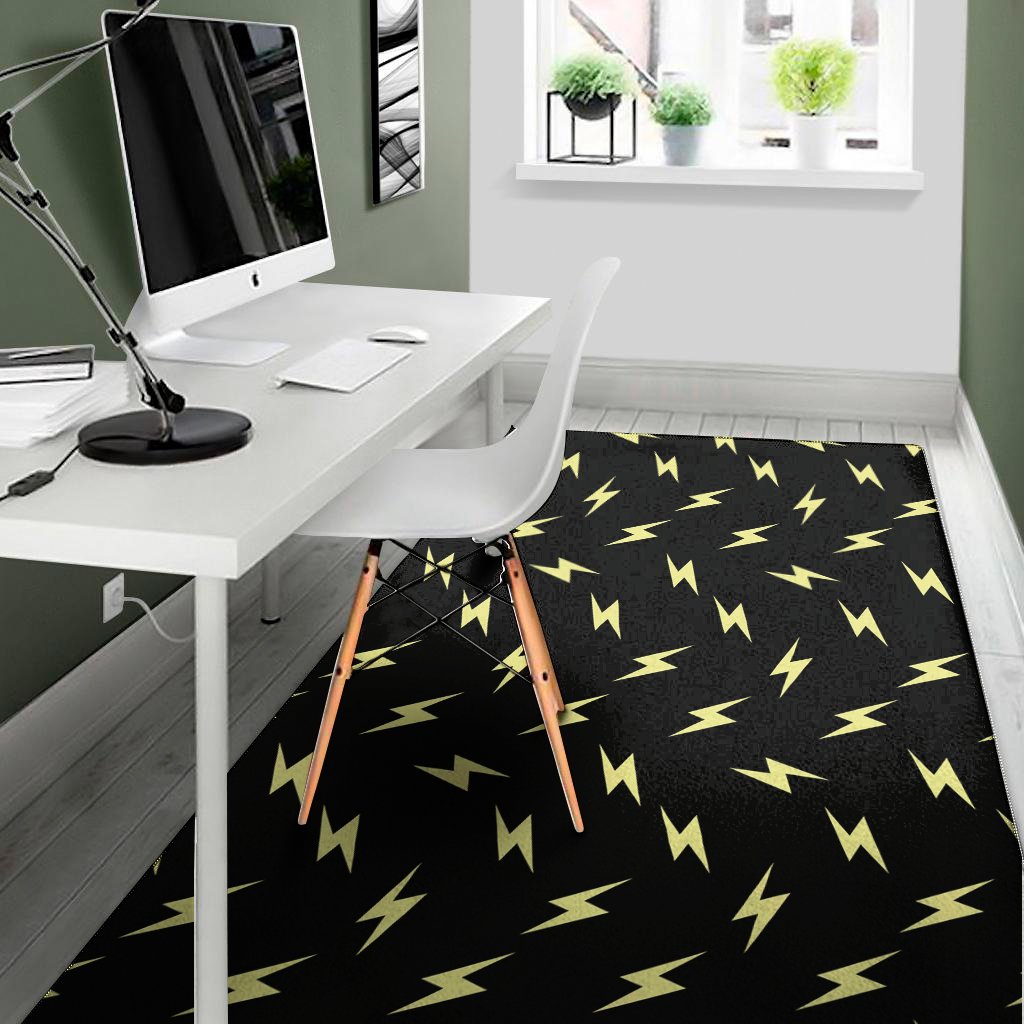 Black And Yellow Lightning Pattern Print Area Rug Floor Decor black and yellow lightning pattern print area rug floor decor 4731