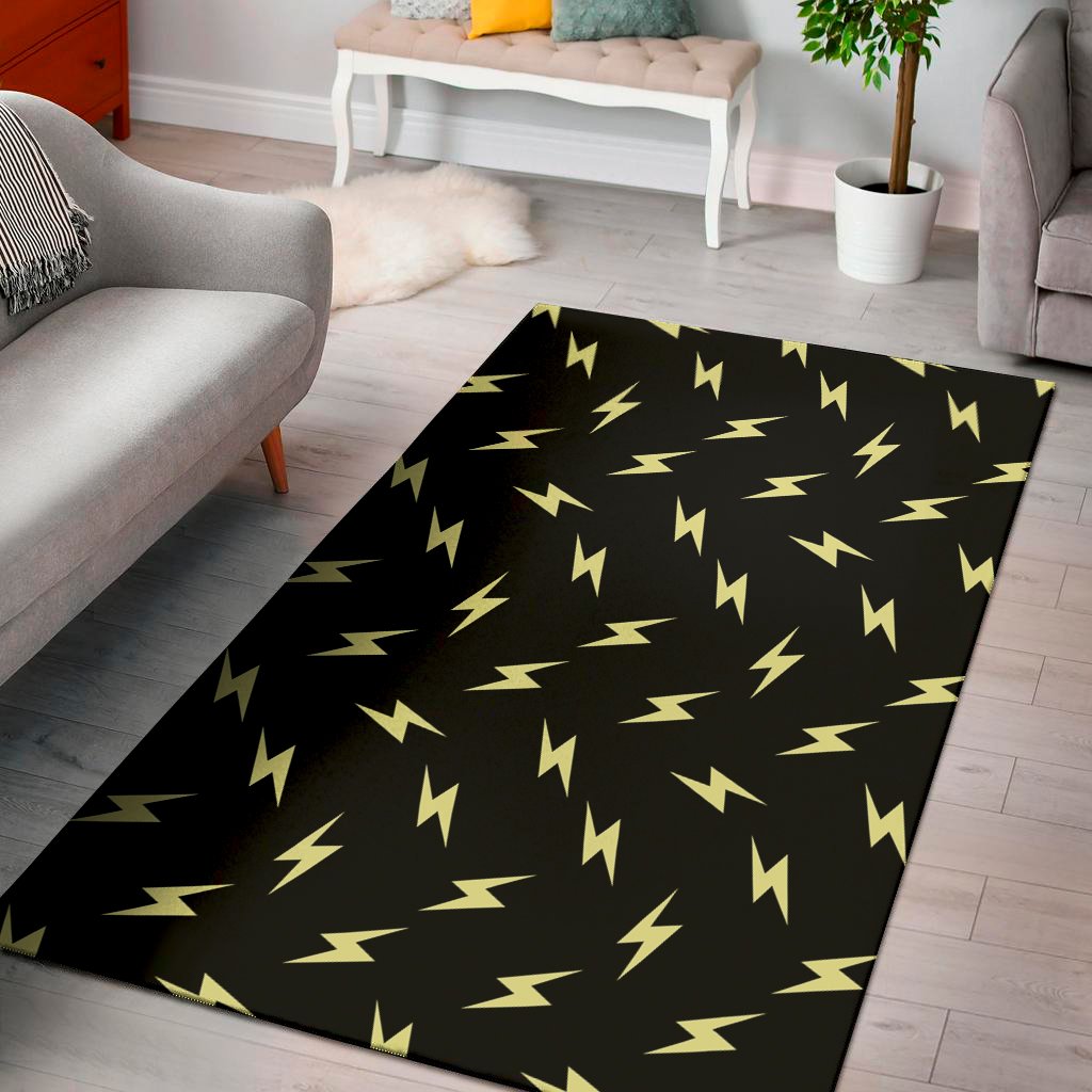 Black And Yellow Lightning Pattern Print Area Rug Floor Decor black and yellow lightning pattern print area rug floor decor 7038