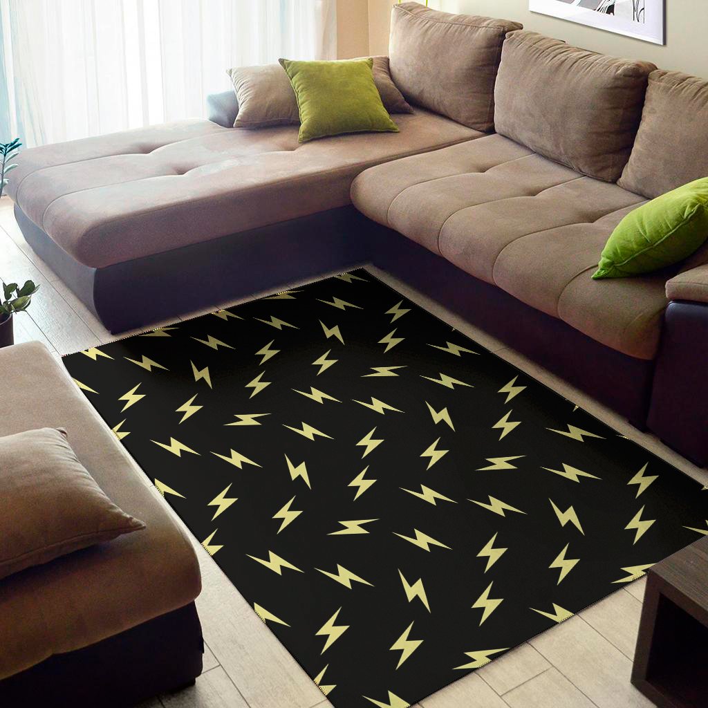 Black And Yellow Lightning Pattern Print Area Rug Floor Decor black and yellow lightning pattern print area rug floor decor 7620