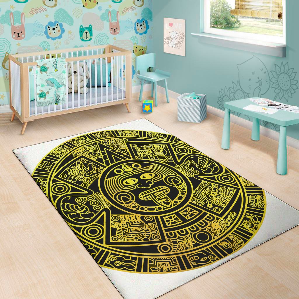 black and yellow maya calendar print area rug floor decor 1852