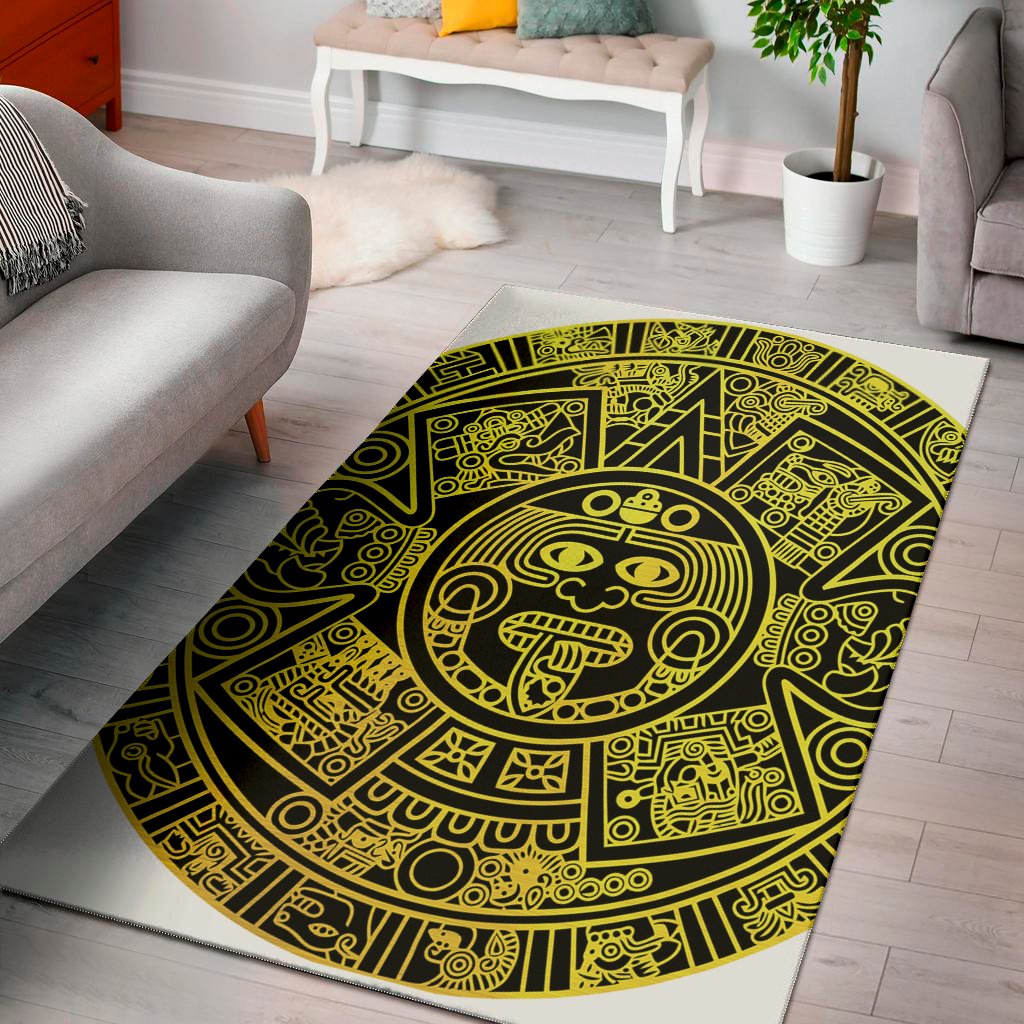 black and yellow maya calendar print area rug floor decor 2821