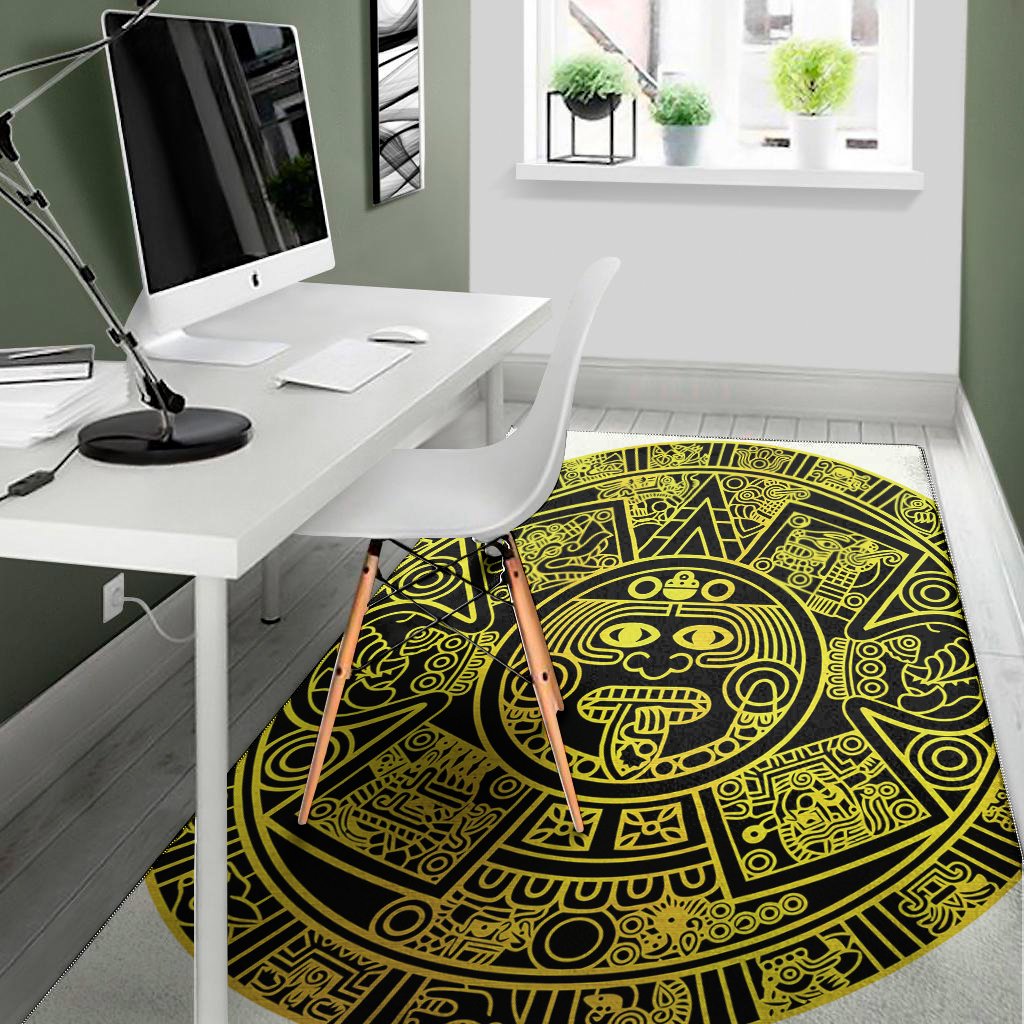 black and yellow maya calendar print area rug floor decor 5332
