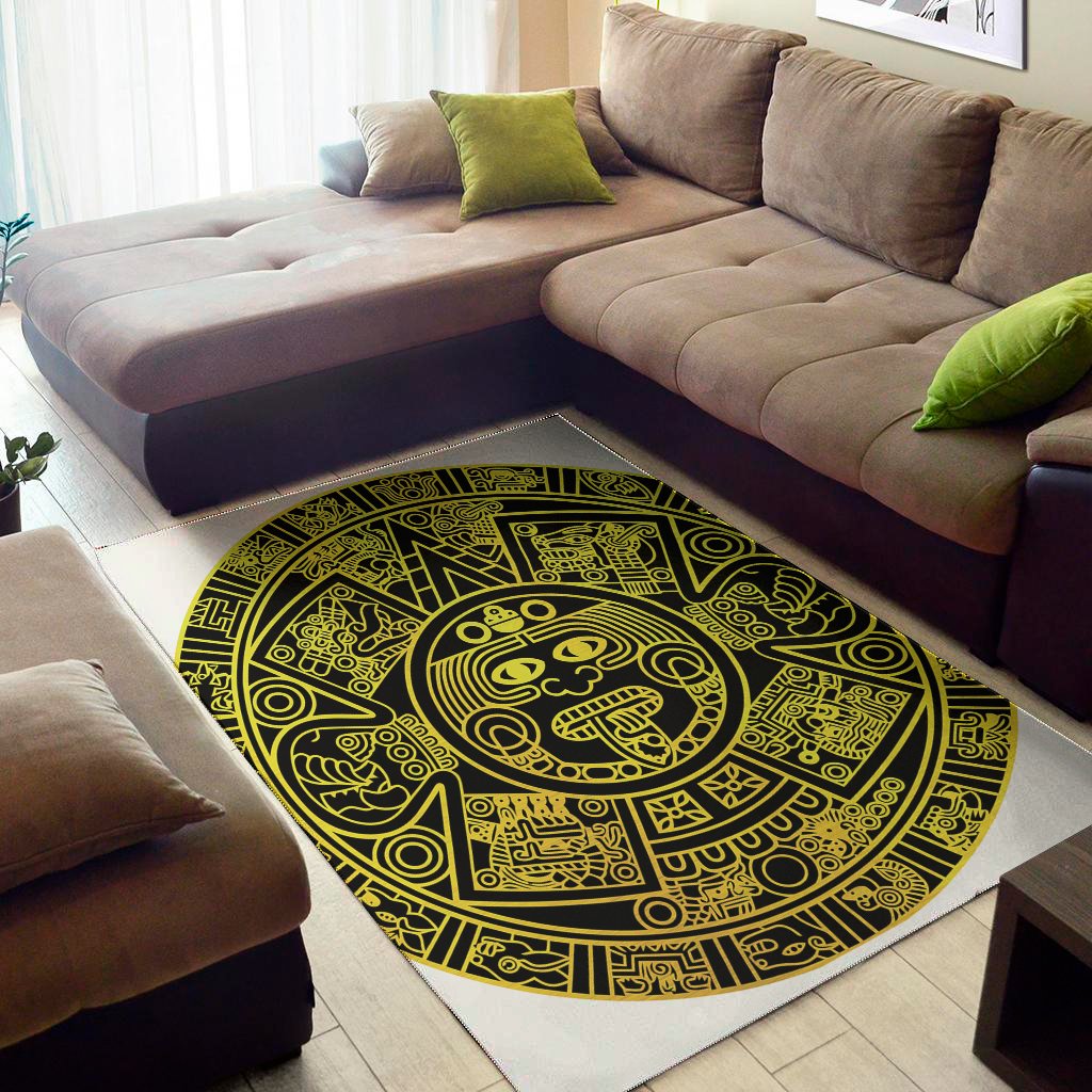 black and yellow maya calendar print area rug floor decor 8601