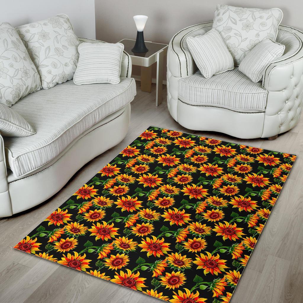 black autumn sunflower pattern print area rug floor decor 1326