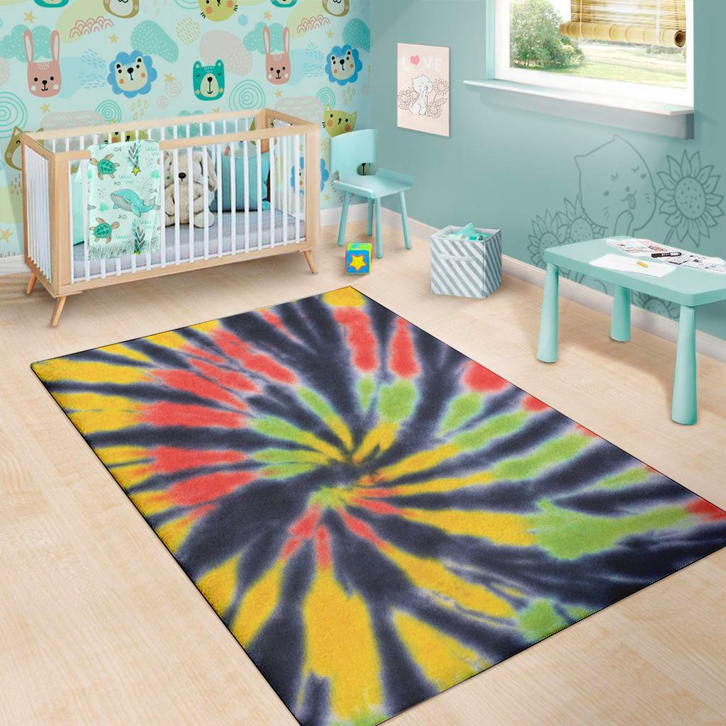 black backed spiral tie dye print area rug floor decor 1165