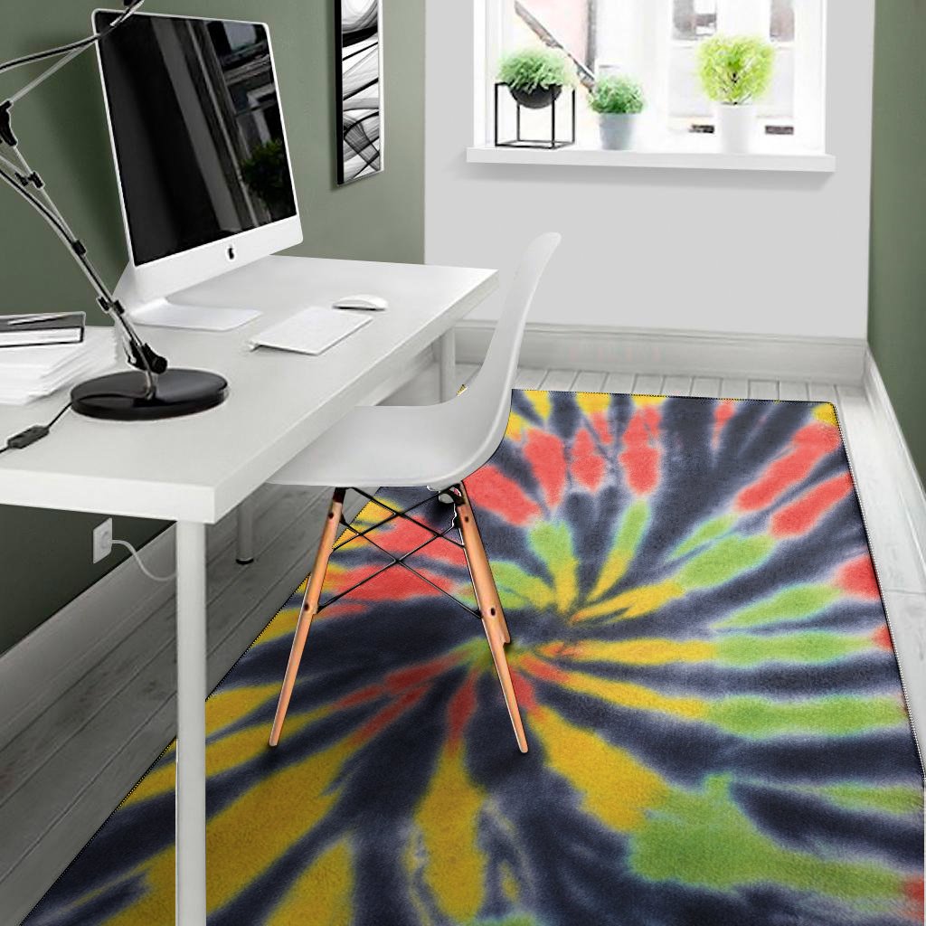 black backed spiral tie dye print area rug floor decor 1969